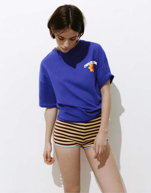 Pull&Bear - Oversized T-shirt met grafische bloemenprint in kobaltblauw, 2 van 4