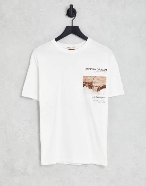 Pull&Bear - Oversized T-shirt met Michelangelo-print in wit