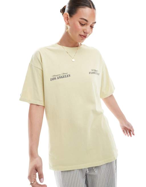 Pull&Bear Oversized T-shirt met print in geel ASOS