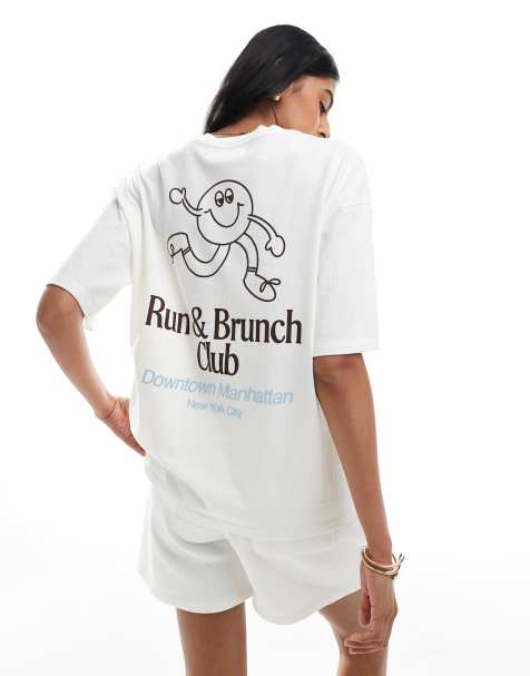 Pull&Bear - Oversized T-shirt met 'Running Club'-print in wit - view 1