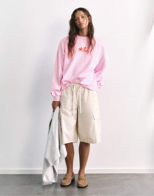 Pull&Bear oversized T-shirt met sterprint in roze, 4 van 7