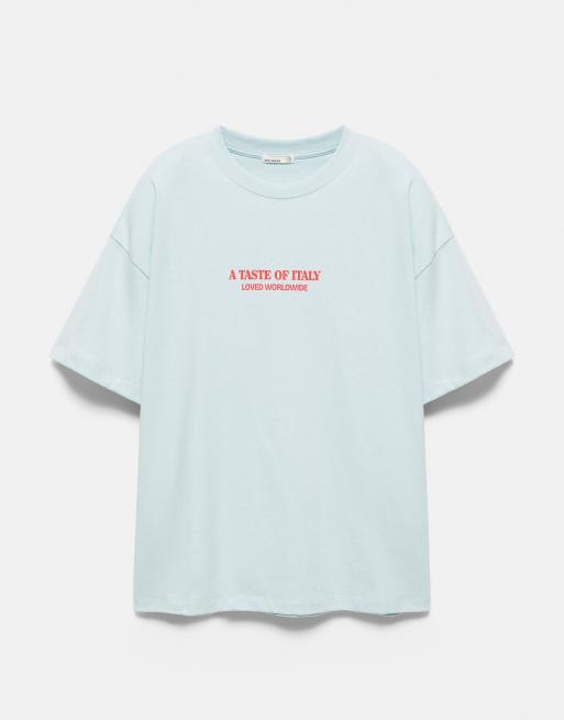 Pull&Bear oversized T-shirt met tomatenprint in blauw, 5 van 7