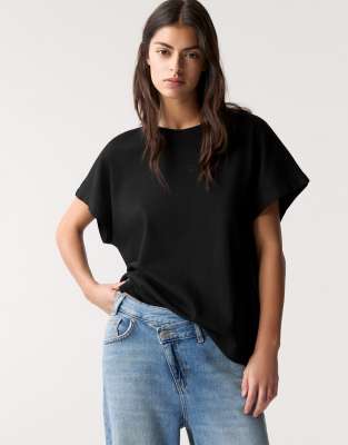 Pull&Bear - Oversized T-shirt met wijde korte mouwen in zwart - view 1