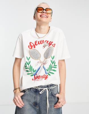 Pull & Bear Oversized Tshirt With Tennis Graphic In White ModeSens