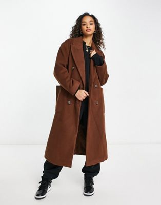 Pull&Bear oversized tailored coat in brown