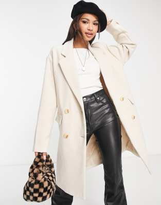 Pull&Bear oversized tailored coat in ecru - ASOS Price Checker