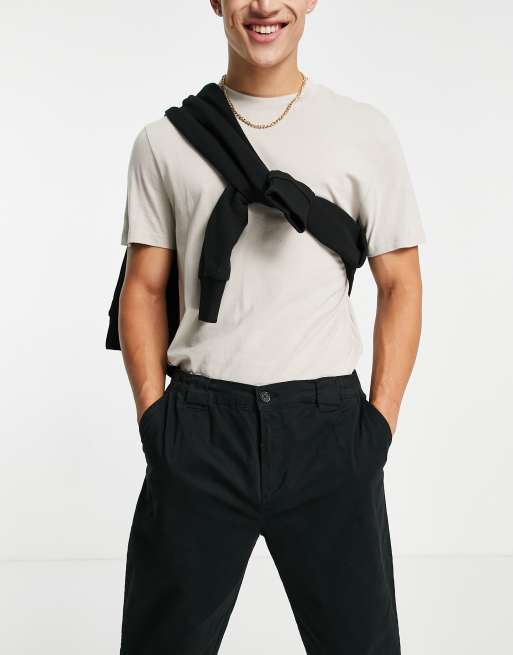 Pull&Bear - Oversized, tapered chinos i sort 