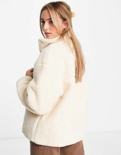 Pull&Bear oversized teddy sherpa jacket with pocket detail in sand