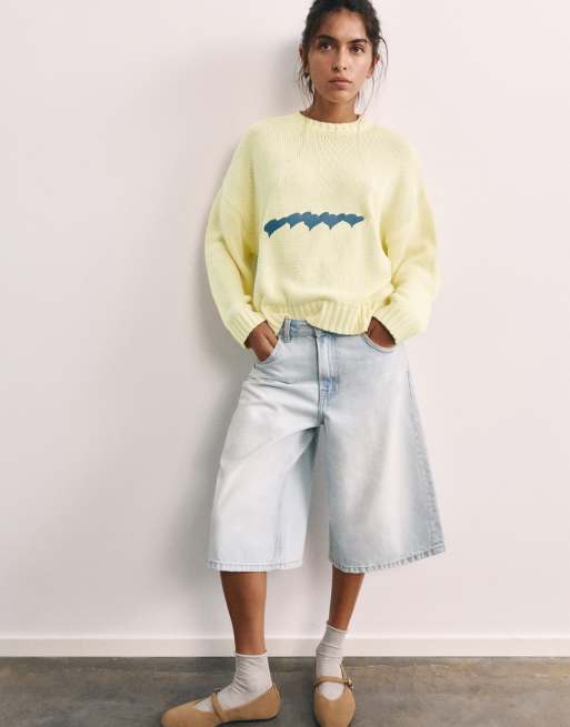 Pull&Bear oversized trui met hart in geel, 4 van 7