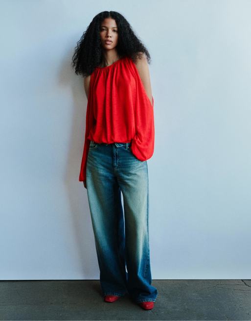 Pull&Bear oversized trui met plooien in rood, 4 van 7