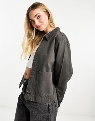 Pull&Bear oversized utility jacket co-ord in washed grey