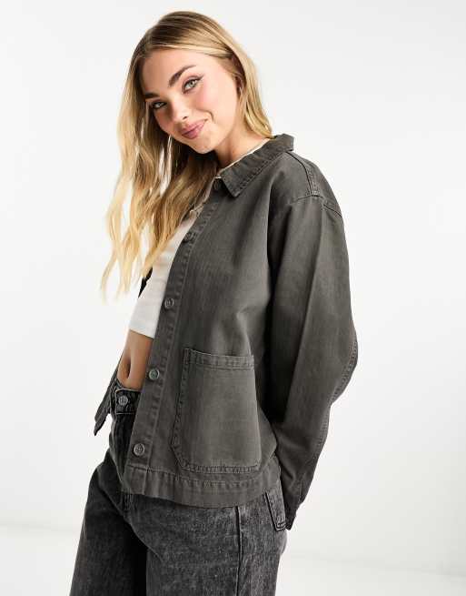 Pull&Bear oversized utility jacket in washed grey (part of a set)