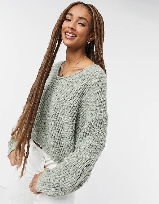 Pull&Bear oversized V-neck sweater in sage green