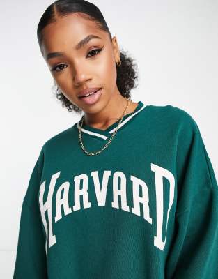 Pull&Bear oversized varsity jumper in green