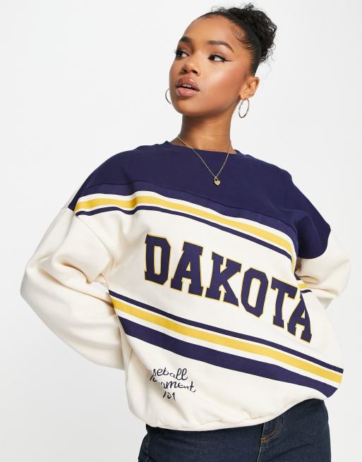 Pull&Bear 'Los Angeles' varsity back print oversized hoodie in blue