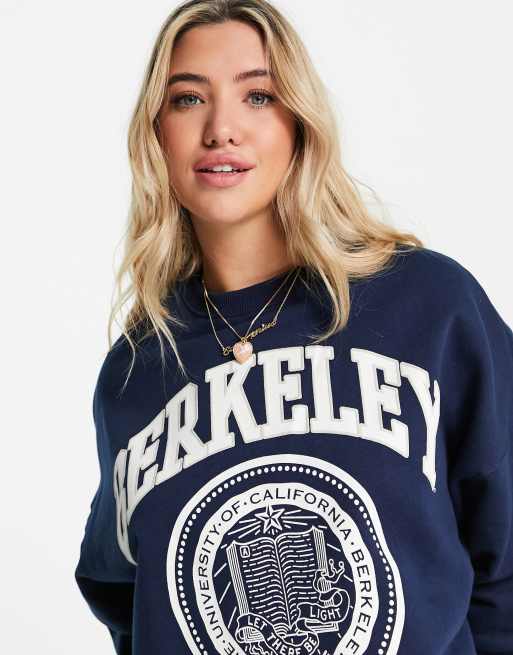 Pull Bear oversized varsity sweatshirt in navy