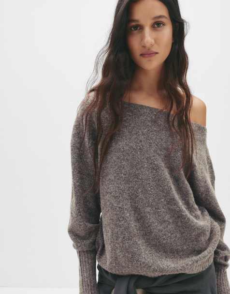 Pull&Bear - Oversized zachtgebreide sweater in bruin - view 1