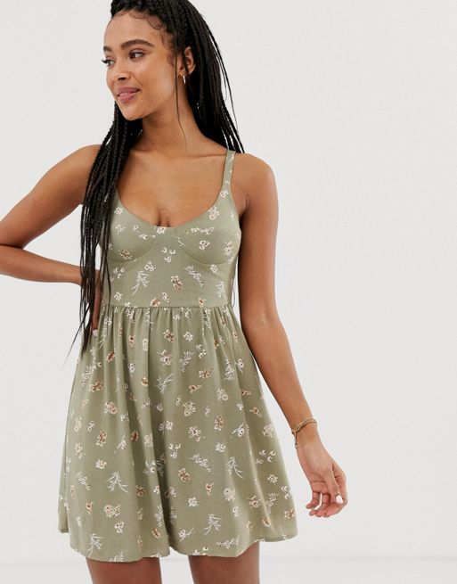 Pull&Bear pacific a line dress in green floral print | ASOS