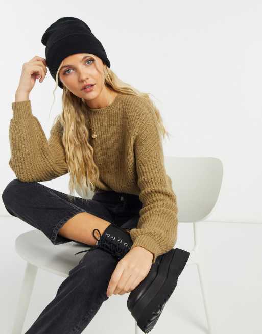 Pull&Bear pacific chunky knit jumper in brown ASOS