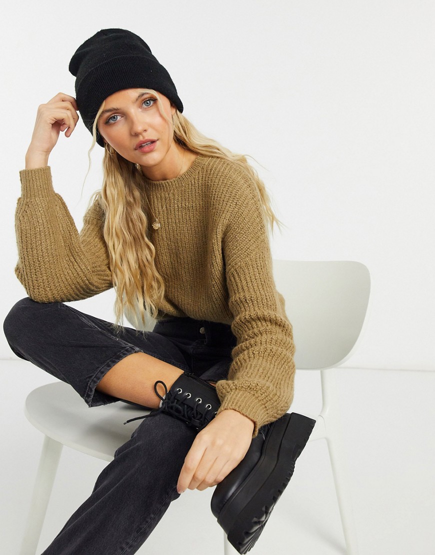 Pull & Bear pacific chunky knit sweater in brown