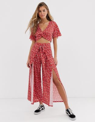 red floral co ord