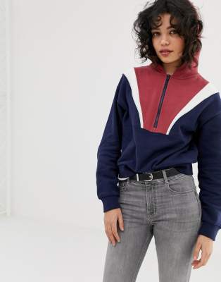 loose color block half zip sweatshirt