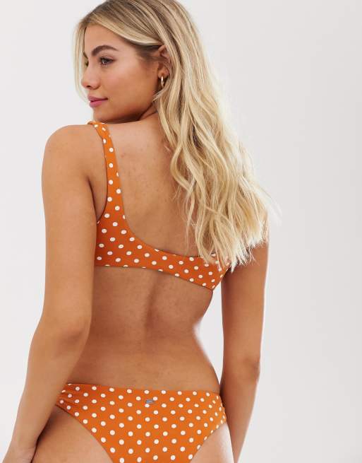 Pull&Bear Pacific polka dot knot front bikini top in brown, 2 of 4