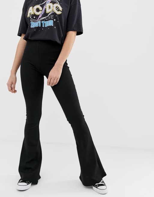 Black flare pants with rib detail - pull&bear