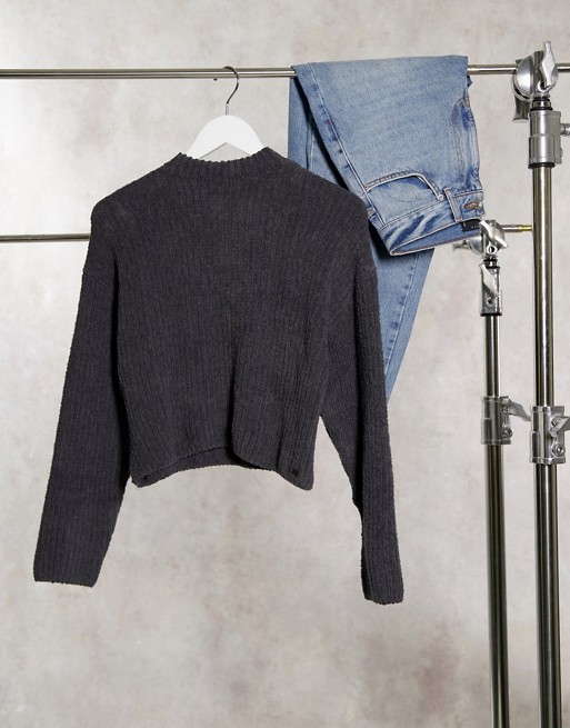 Pull&Bear pacific ribbed jumper in charcoal