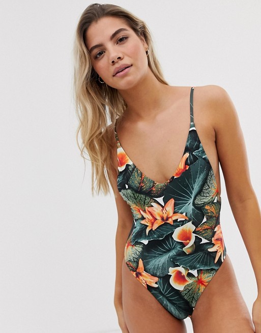 Pull&Bear Pacific swimsuit in tropical floral print
