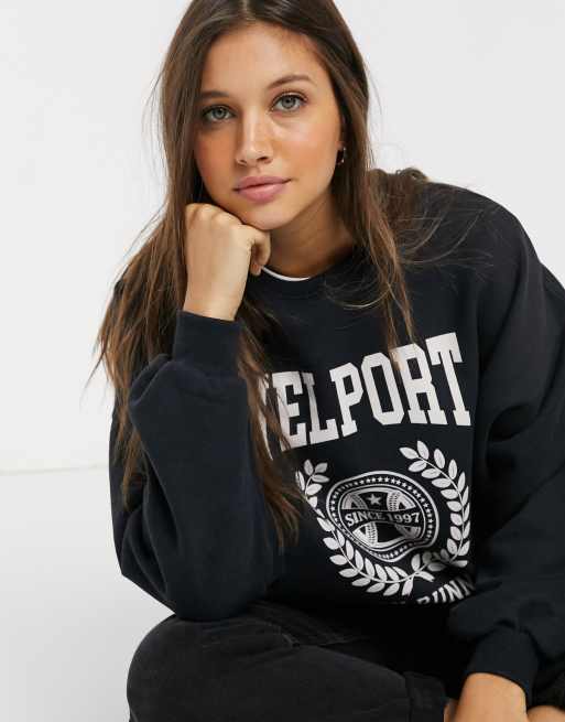 Pull Bear Pacific University motif sweatshirt in navy blue
