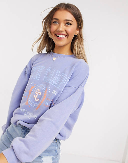 Pull&Bear pacific university sweat in washed blue