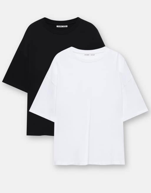 Pull&Bear – Pack mit Oversize-T-Shirts in Weiß und Schwarz, 2 von 4