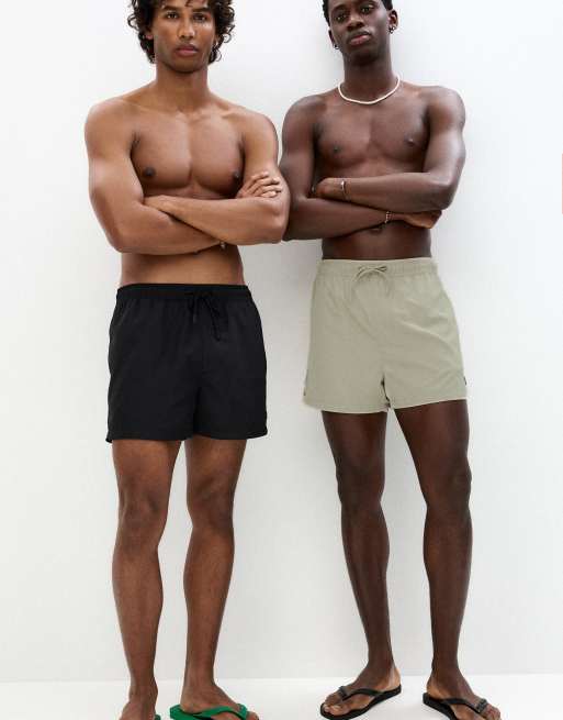 Pull&Bear pack of 2 basic swimming trunks in black tone