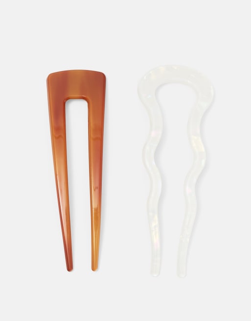 Pull&Bear Pack of 2 hair slides in beige, 2 of 5