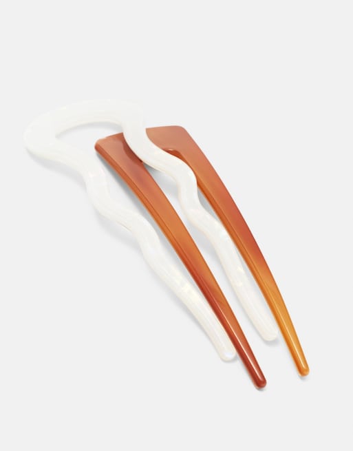 Pull&Bear Pack of 2 hair slides in beige, 5 of 5