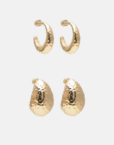 Pull&Bear Pack of 2 pairs of textured earrings in gold - view 1