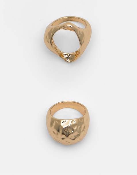 Pull&Bear Pack of 2 textured rings in gold - view 1