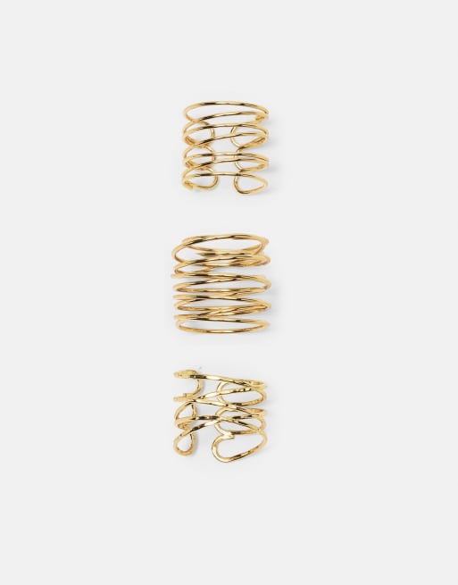 Pull&Bear Pack of 3 crossover rings in gold, 2 of 5