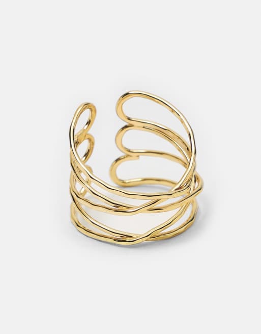 Pull&Bear Pack of 3 crossover rings in gold, 4 of 5