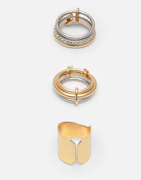 Pull&Bear Pack of 3 metallic rings in gold - view 1