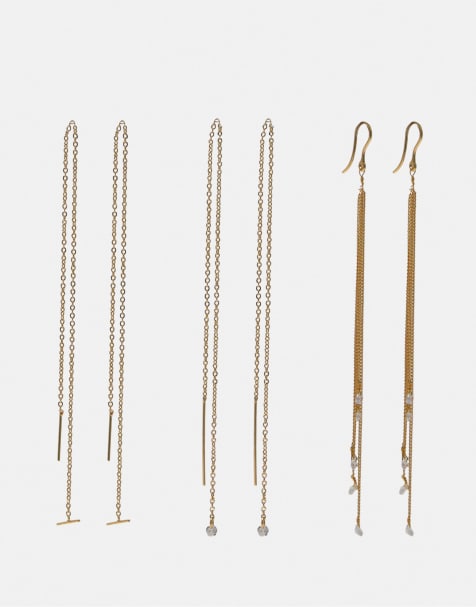 Pull&Bear Pack of 3 pairs of dangle earrings in gold - view 1