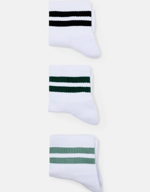 Pull&Bear Pack of 3 pairs of striped socks in bluish green, 4 of 4