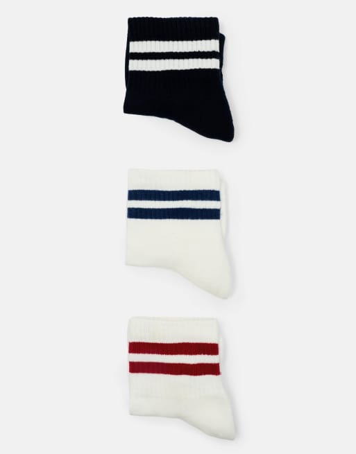 Pull&Bear Pack of 3 pairs of striped socks in navy, 3 of 4