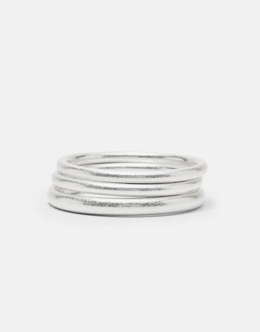 Pull&Bear Pack of 3 rigid bracelets in silver, 2 of 4