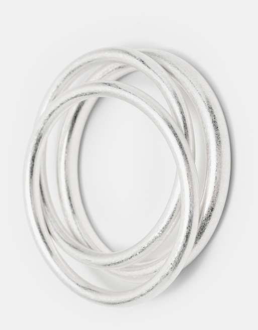 Pull&Bear Pack of 3 rigid bracelets in silver, 4 of 4