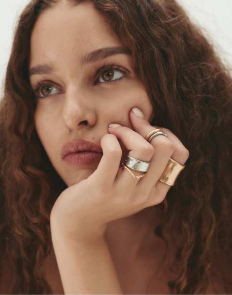 Pull&Bear Pack of 4 aged rings in gold - view 1