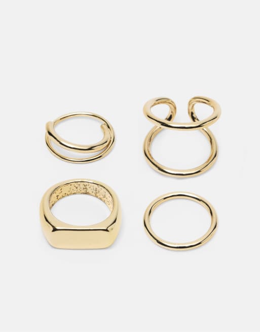 Pull&Bear Pack of 4 metallic rings in gold, 2 of 5
