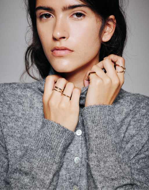 Pull&Bear Pack of 4 metallic rings in gold, 3 of 5