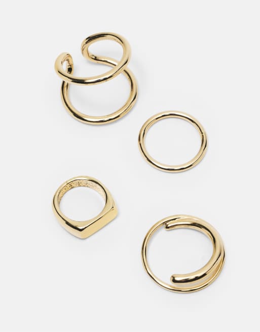 Pull&Bear Pack of 4 metallic rings in gold, 5 of 5